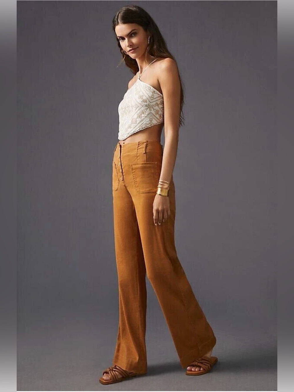 Anthropologie Maeve Relaxed Wide-Leg Trousers in a Cedar Color
